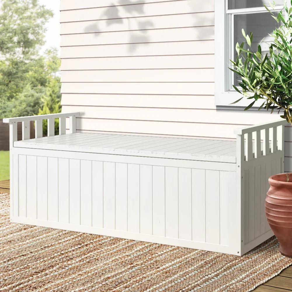 Gardeon Outdoor Storage Bench Box 129cm Wooden Garden Toy Chest Sheds Patio Furniture XL White - Stacks Warehouse