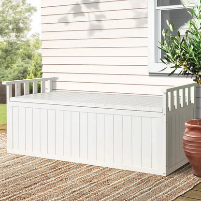 Gardeon Outdoor Storage Bench Box 129cm Wooden Garden Toy Chest Sheds Patio Furniture XL White - Stacks Warehouse