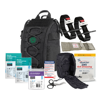 OHS trauma first aid pouch with 2 tactical tourniquets and a QuikClot haemostatic EMS dressing