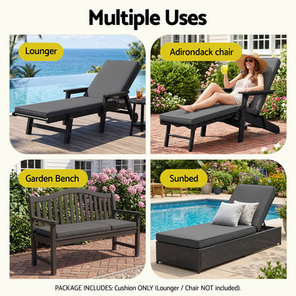 Gardeon Outdoor Chaise Lounge Cushion Lounge Chair Pad Sunbed Mattress Grey