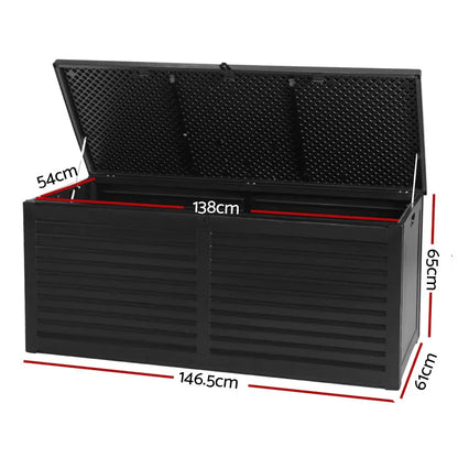 Outdoor Storage Box 490L Container Lockable Garden Bench Shed Tools Toy All Black - Stacks Warehouse