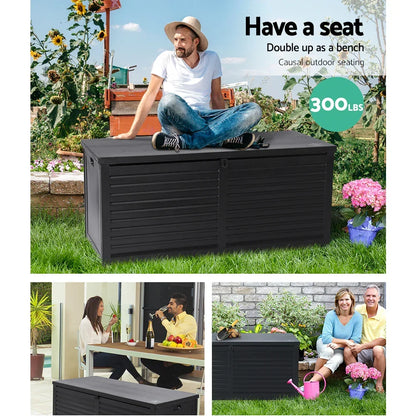 Outdoor Storage Box 490L Container Lockable Garden Bench Shed Tools Toy All Black - Stacks Warehouse