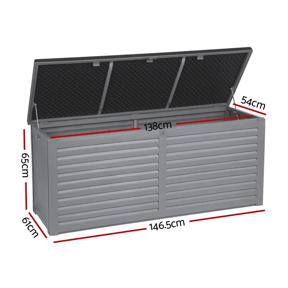 Outdoor Storage Box 490L Container Lockable Garden Bench Tools Toy Shed Black - Stacks Warehouse