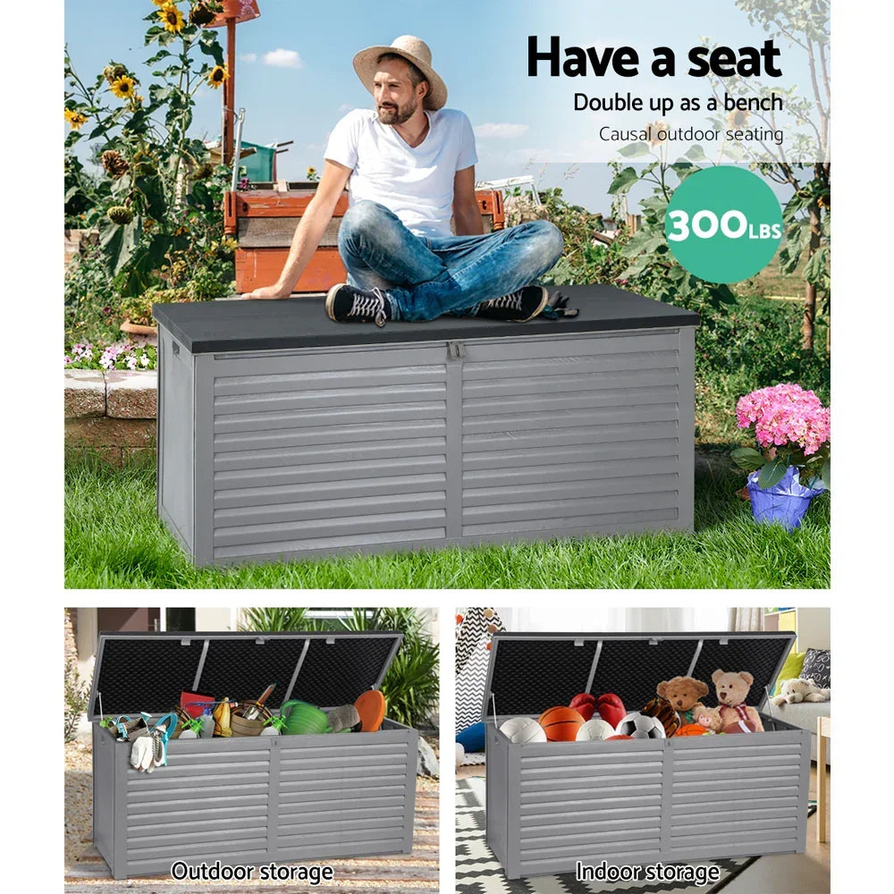 Outdoor Storage Box 490L Container Lockable Garden Bench Tools Toy Shed Black - Stacks Warehouse