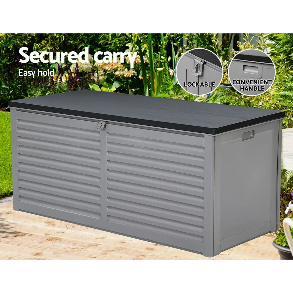 Outdoor Storage Box 490L Container Lockable Garden Bench Tools Toy Shed Black - Stacks Warehouse