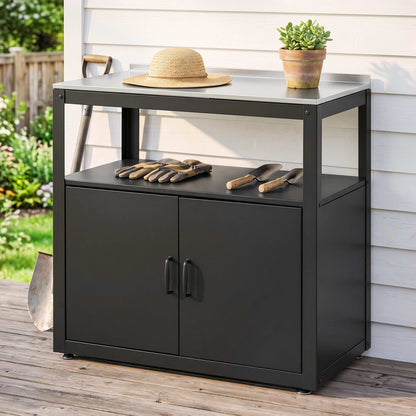 Gardeon Outdoor Storage Cabinet Garden Potting Bench Stainless Steel Table Top Black
