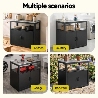 Gardeon Outdoor Storage Cabinet Garden Potting Bench Stainless Steel Table Top Black