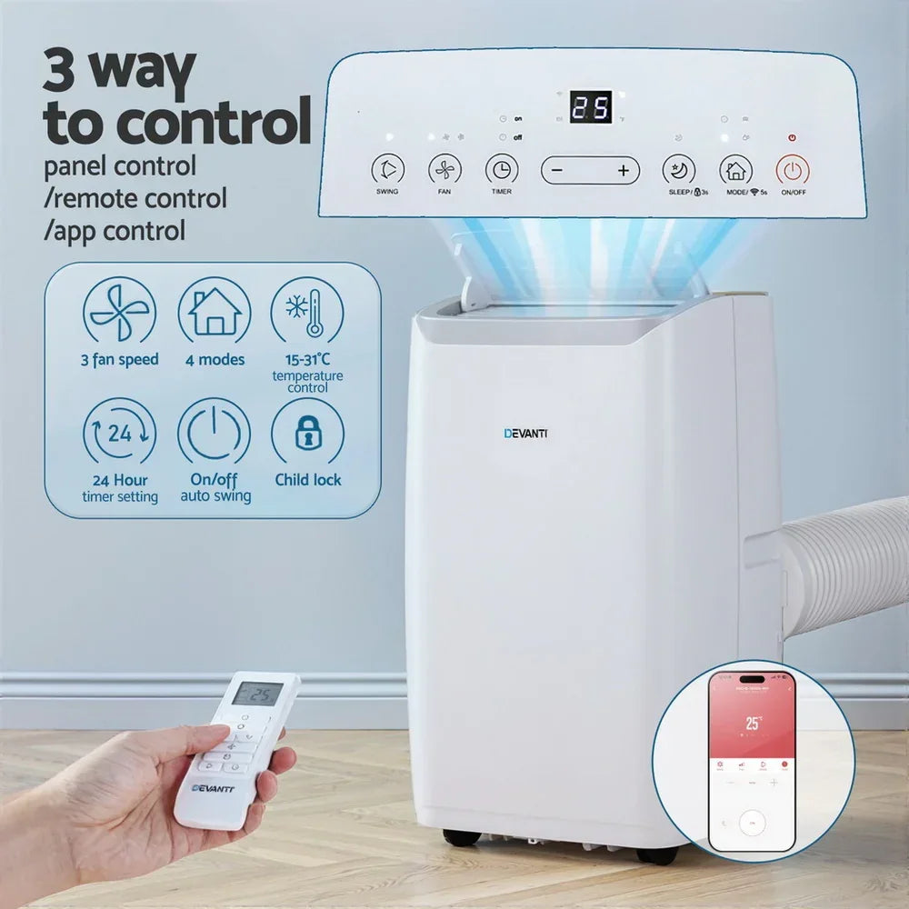 Devanti 14000BTU Portable Air Conditioner with Dehumidifier & Fan - White