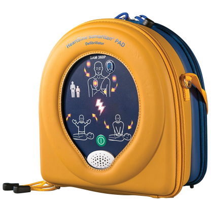 HeartSine 500P semi-automatic AED fitted with new adult SMART pads and a new long-life lithium battery