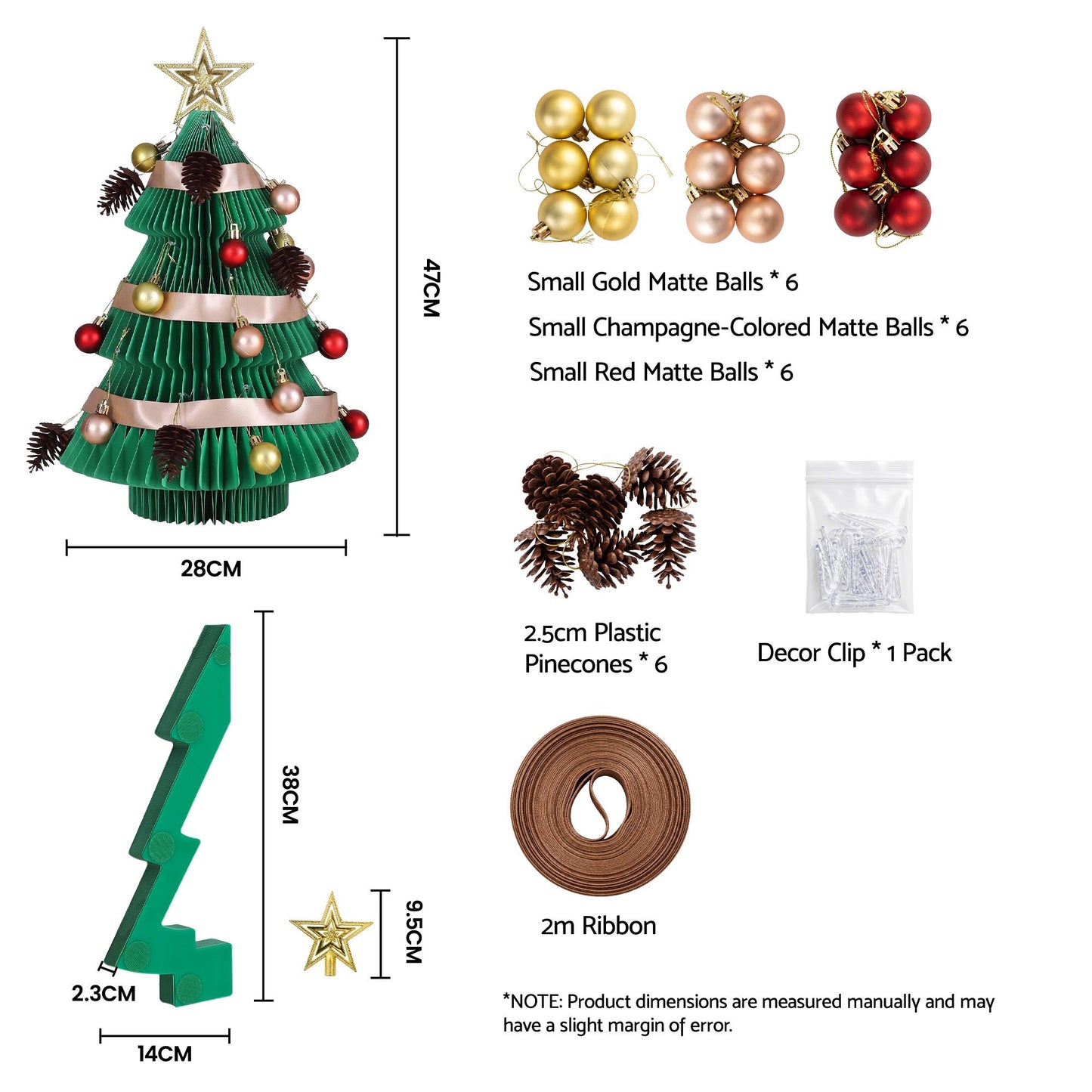 Jingle Jollys Paper Christmas Tree 47CM w/ Star Topper Xmas Decor Tabletop Green DIY Ornament Set