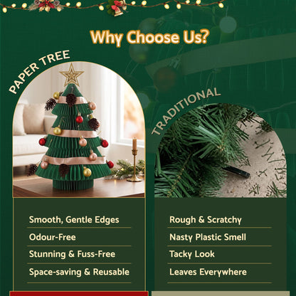 Jingle Jollys Paper Christmas Tree 47CM w/ Star Topper Xmas Decor Tabletop Green DIY Ornament Set