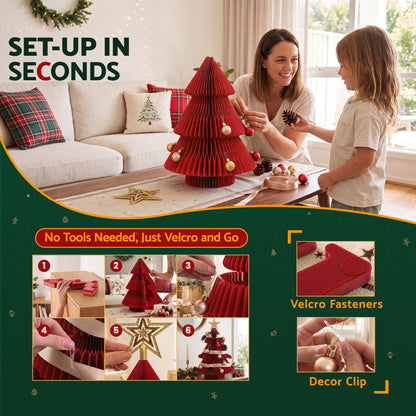 Jingle Jollys Paper Christmas Tree 47CM w/ Star Topper Xmas Decoration Tabletop Red DIY Ornament Set