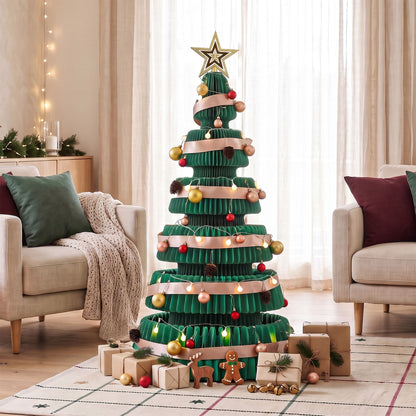 Jingle Jollys Paper Christmas Tree 111CM w/ Star Topper LEDs Xmas Decorations Kit Home Office Green