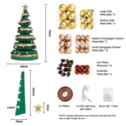 Jingle Jollys Paper Christmas Tree 111CM w/ Star Topper LEDs Xmas Decorations Kit Home Office Green