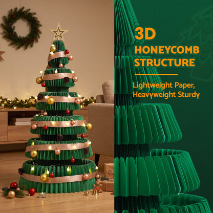 Jingle Jollys Paper Christmas Tree 111CM w/ Star Topper LEDs Xmas Decorations Kit Home Office Green