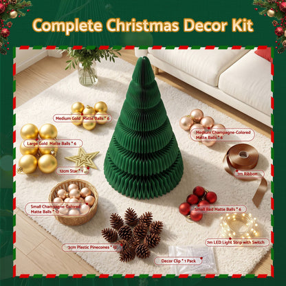 Jingle Jollys Paper Christmas Tree 111CM w/ Star Topper LEDs Xmas Decorations Kit Home Office Green