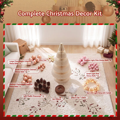 Jingle Jollys Paper Christmas Tree 114CM w/ Star Topper LEDs Xmas Decorations Kit Home Office White