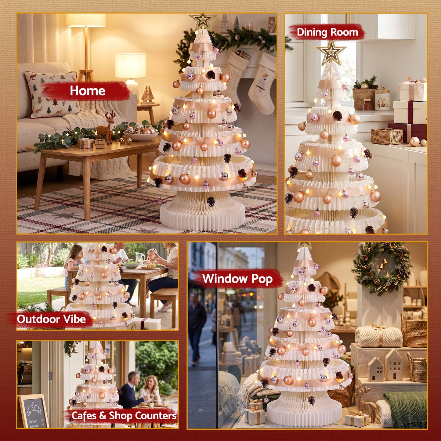Jingle Jollys Paper Christmas Tree 114CM w/ Star Topper LEDs Xmas Decorations Kit Home Office White