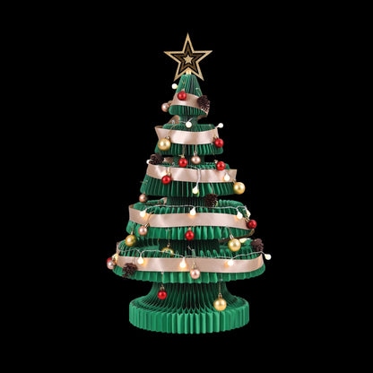 Jingle Jollys Paper Christmas Tree 87CM w/ Star Topper LEDs Xmas Decorations Kit Home Office Green