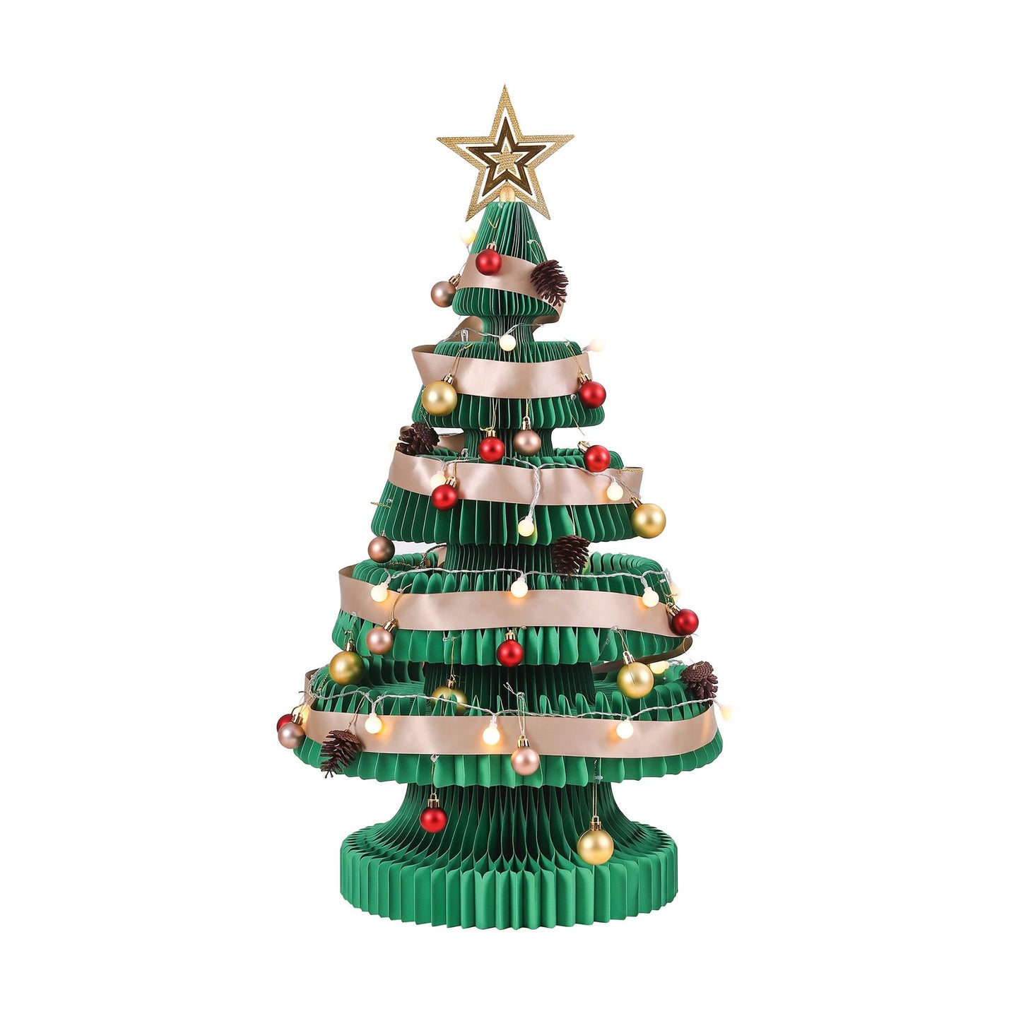 Jingle Jollys Paper Christmas Tree 87CM w/ Star Topper LEDs Xmas Decorations Kit Home Office Green