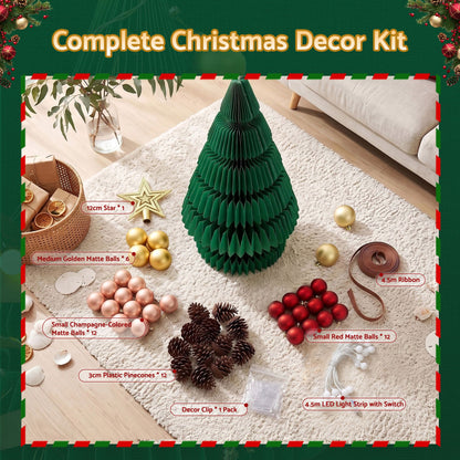 Jingle Jollys Paper Christmas Tree 87CM w/ Star Topper LEDs Xmas Decorations Kit Home Office Green