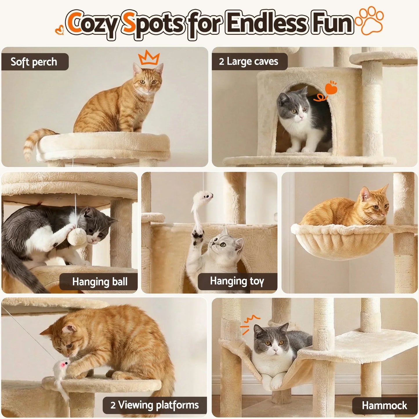 i.Pet Cat Tree Tower 167cm - Large Scratching Post Beige