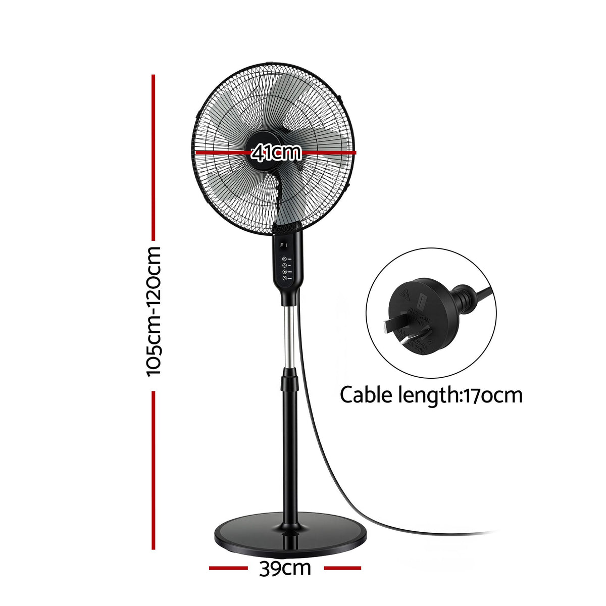 Devanti 16 inch Pedestal Fan with Remote - Black - view 2