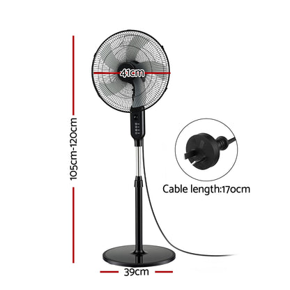 Devanti 16 inch Pedestal Fan with Remote - Black - view 2
