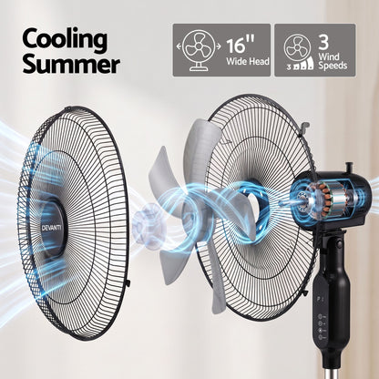 Devanti 16 inch Pedestal Fan with Remote - Black - view 4