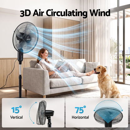 Devanti 16 inch Pedestal Fan with Remote - Black - view 6