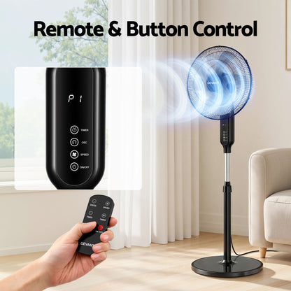 Devanti 16 inch Pedestal Fan with Remote - Black - view 7
