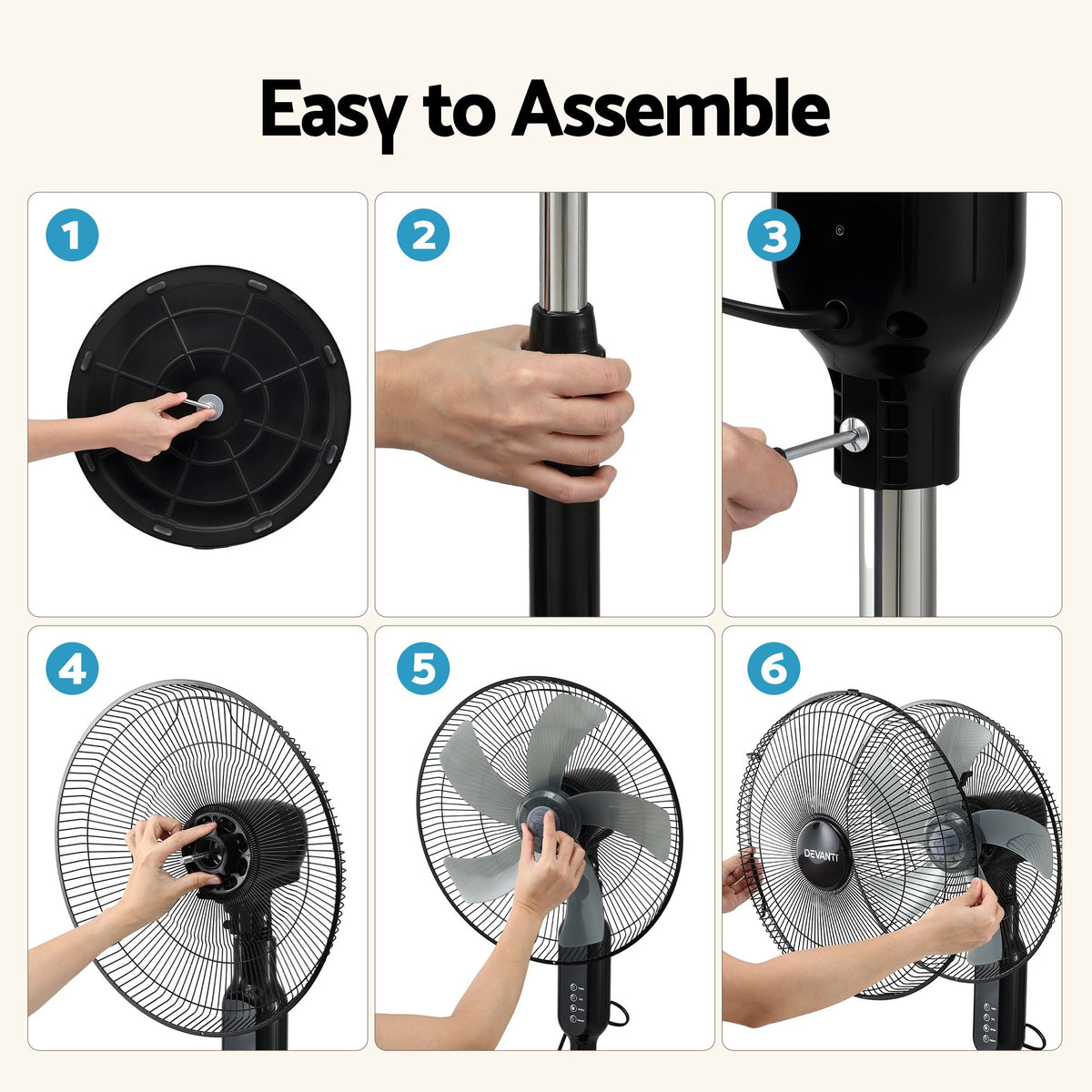 Devanti 16 inch Pedestal Fan with Remote - Black - view 8