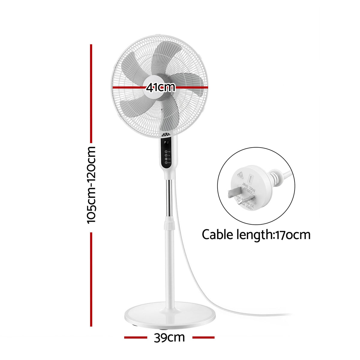 Devanti 16 inch Pedestal Fan with Remote - White - view 2