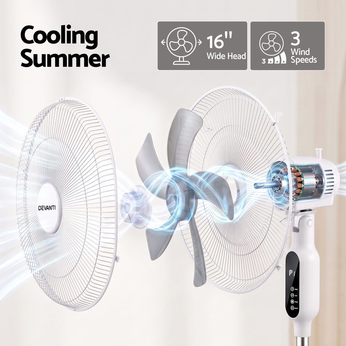 Devanti 16 inch Pedestal Fan with Remote - White - view 4