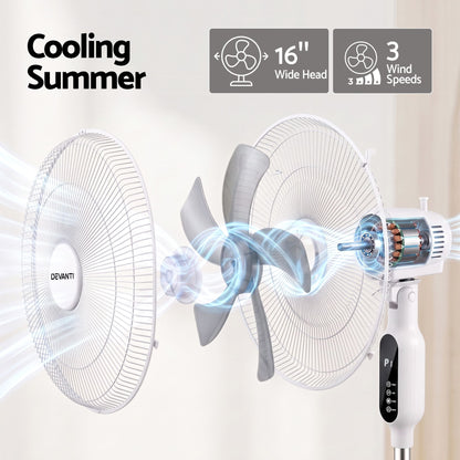 Devanti 16 inch Pedestal Fan with Remote - White - view 4