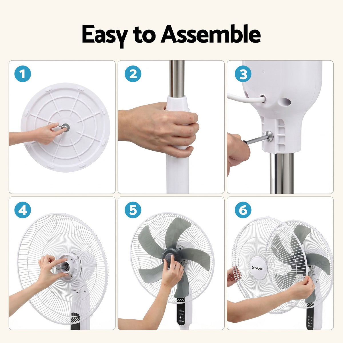 Devanti 16 inch Pedestal Fan with Remote - White - view 8