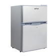 Glacio compact two-door fridge freezer, silver finish, ideal for small spaces or dorm rooms