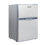 Glacio compact two-door fridge freezer, silver finish, ideal for small spaces or dorm rooms