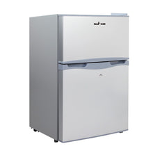 Glacio compact two-door fridge freezer, silver finish, ideal for small spaces or dorm rooms
