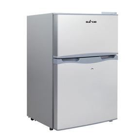 Glacio compact two-door fridge freezer, silver finish, ideal for small spaces or dorm rooms