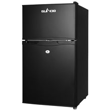 Black Glacio compact fridge freezer with top freezer, key lock, and sleek design for small spaces