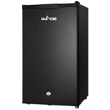 Black Glacio mini fridge with lock, compact beverage cooler for home or office use