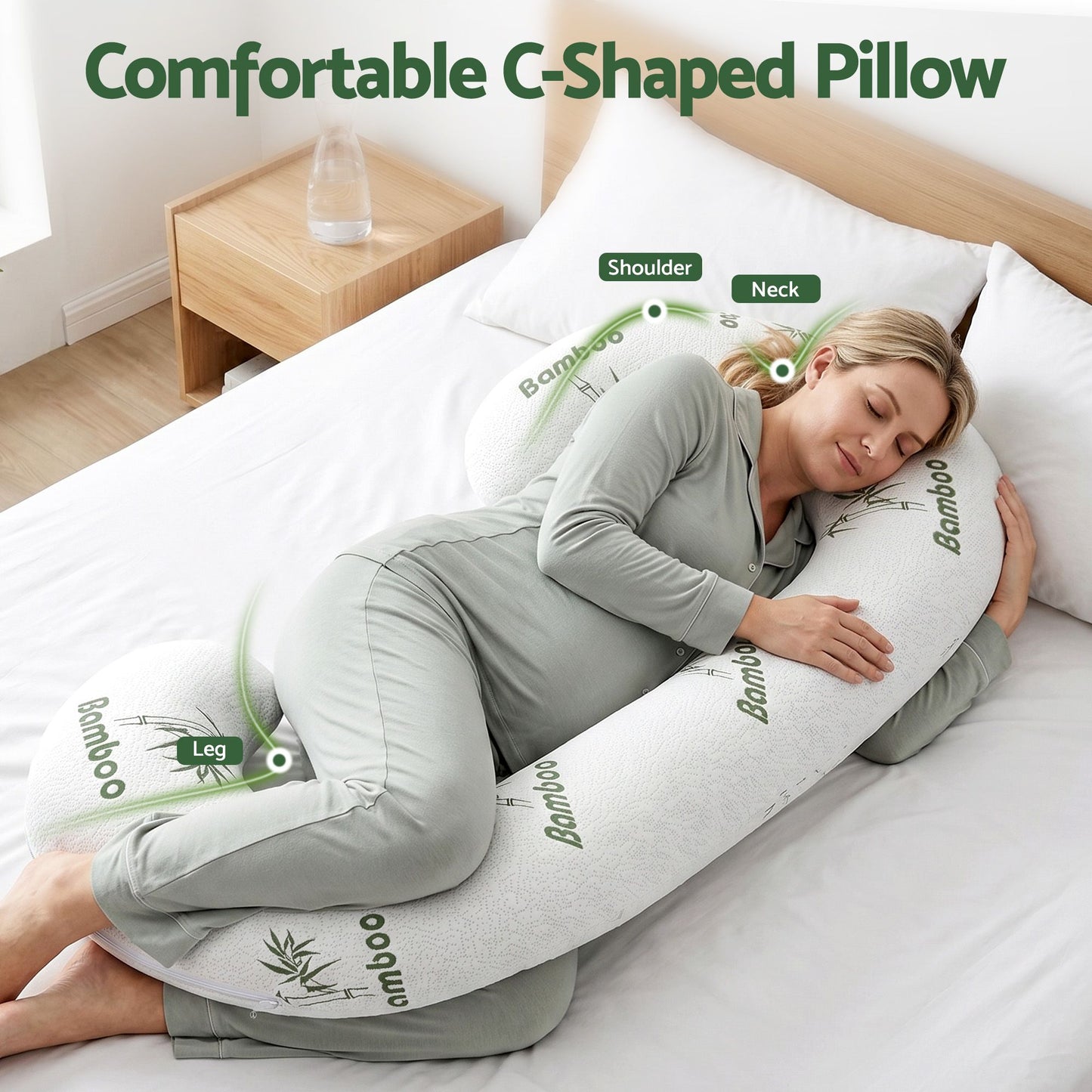 Giselle Bedding C-Shaped Pregnancy Pillow with Bamboo Cover