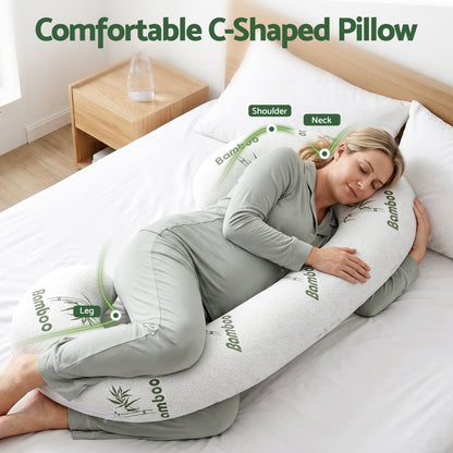 Giselle Bedding C-Shaped Pregnancy Pillow with Bamboo Cover