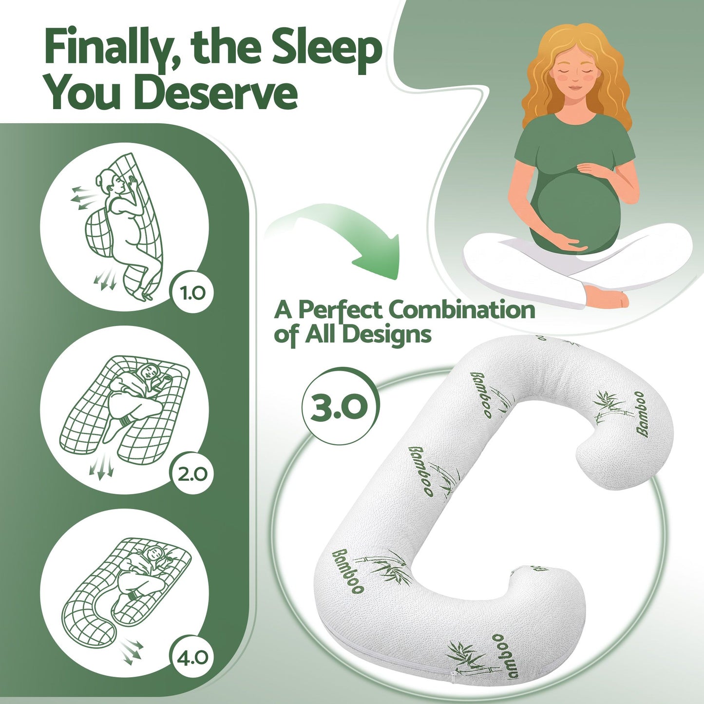 Giselle Bedding C-Shaped Pregnancy Pillow with Bamboo Cover