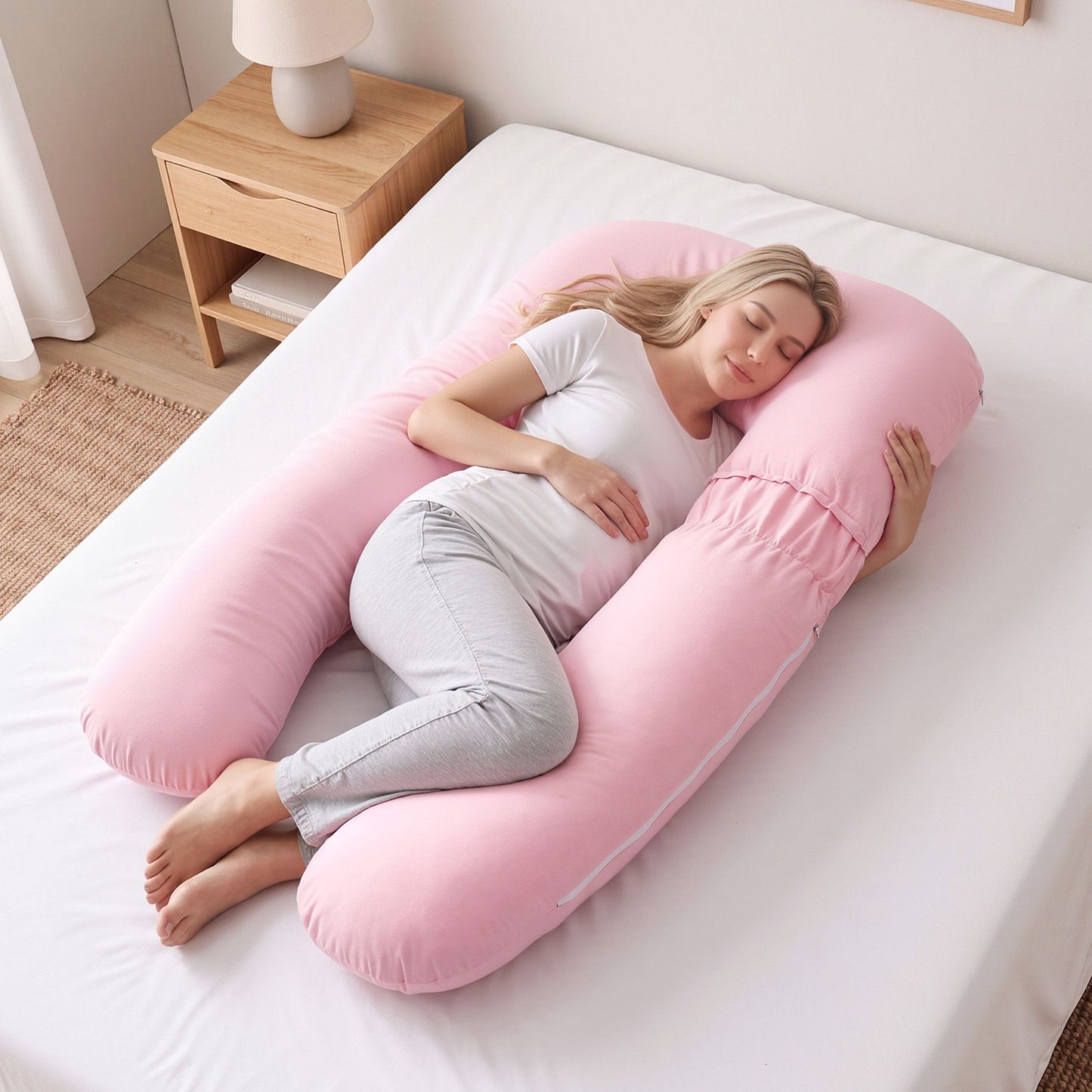 Giselle Bedding U-Shaped Pregnancy Pillow with Cotton Jersey Cover