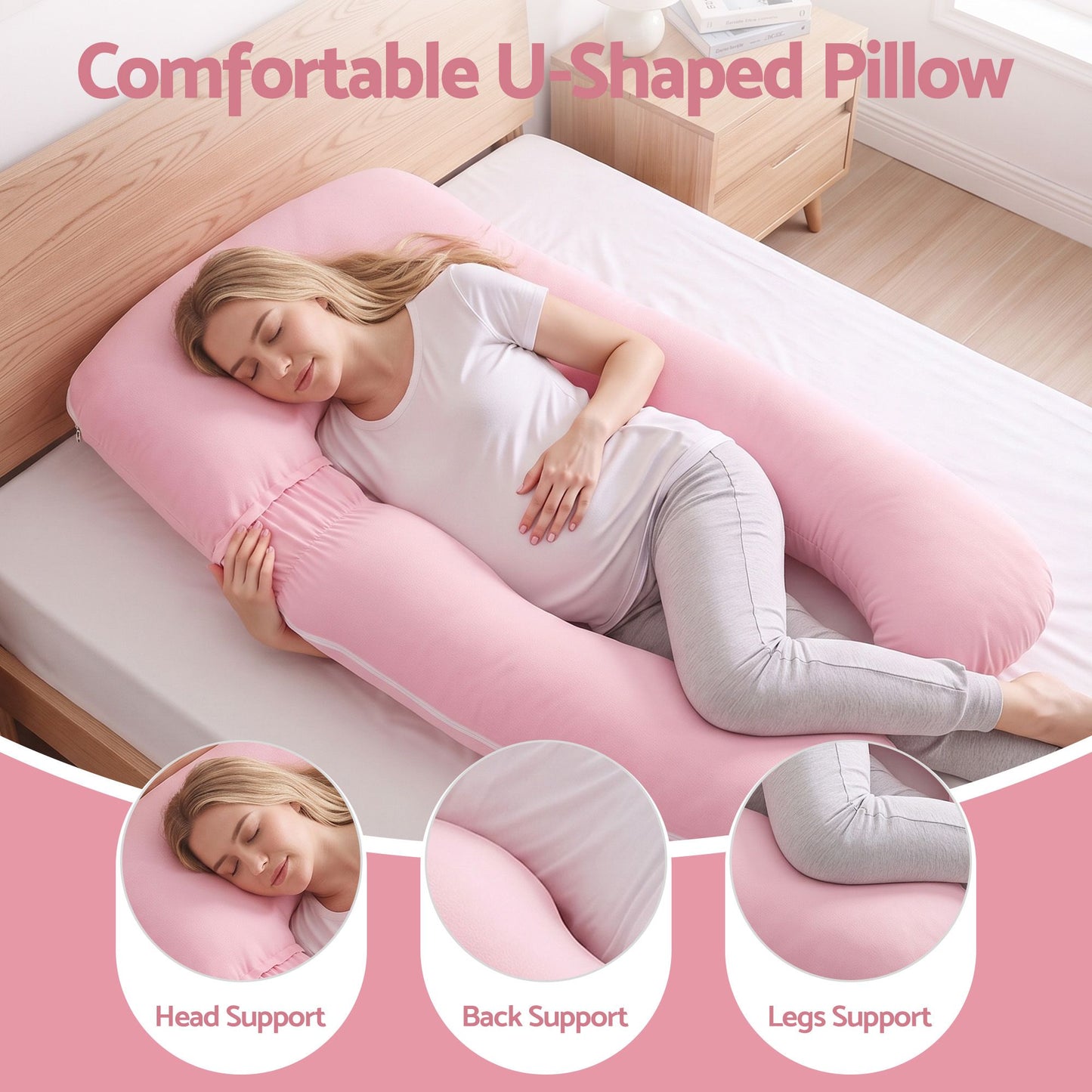 Giselle Bedding U-Shaped Pregnancy Pillow with Cotton Jersey Cover