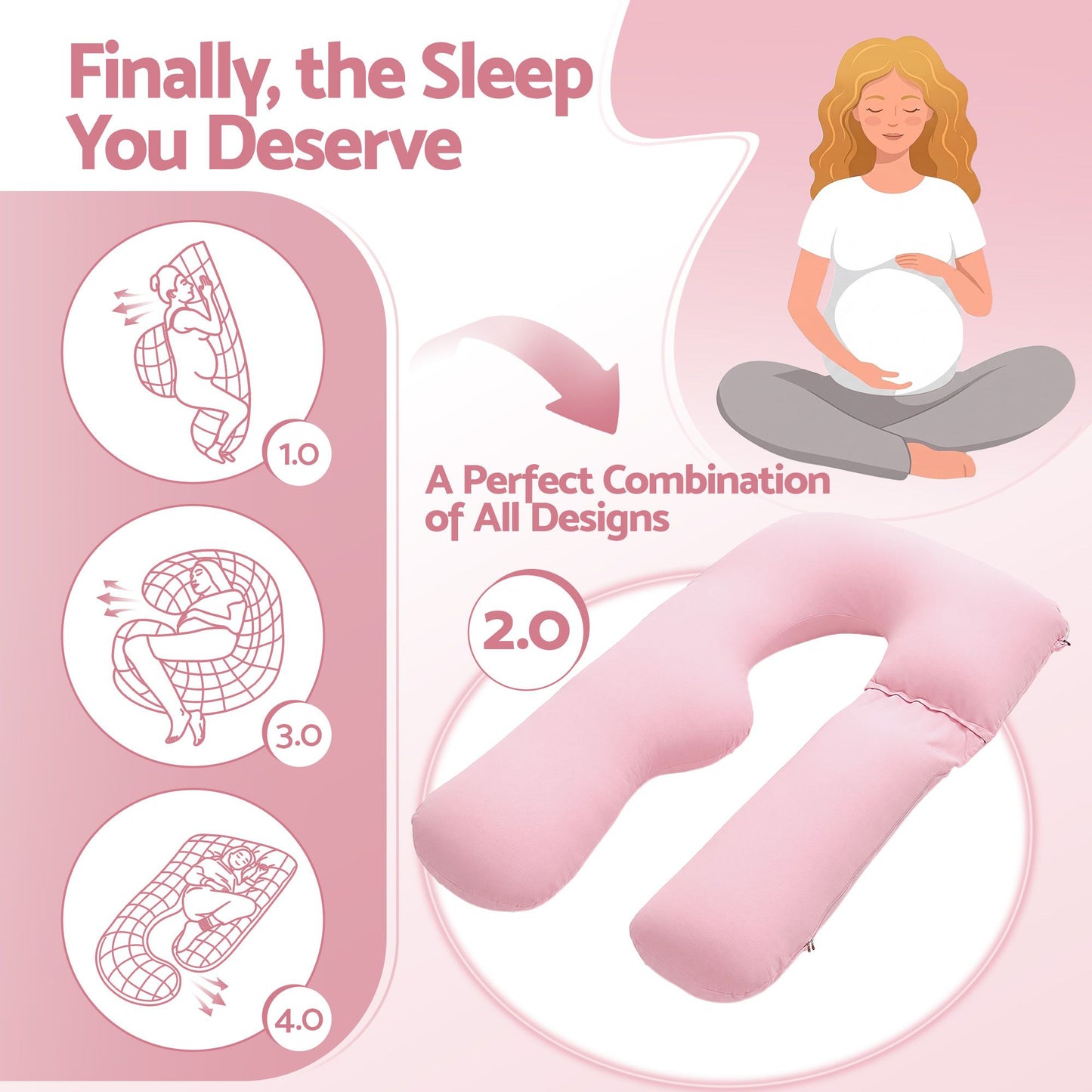 Giselle Bedding U-Shaped Pregnancy Pillow with Cotton Jersey Cover