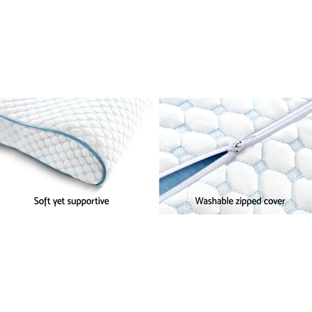 White supportive pillow with hexagon pattern and washable zipped cover close-up