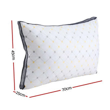 Rectangular white pillow with yellow and gray diamond pattern and black trim, sized 70x45x25 cm